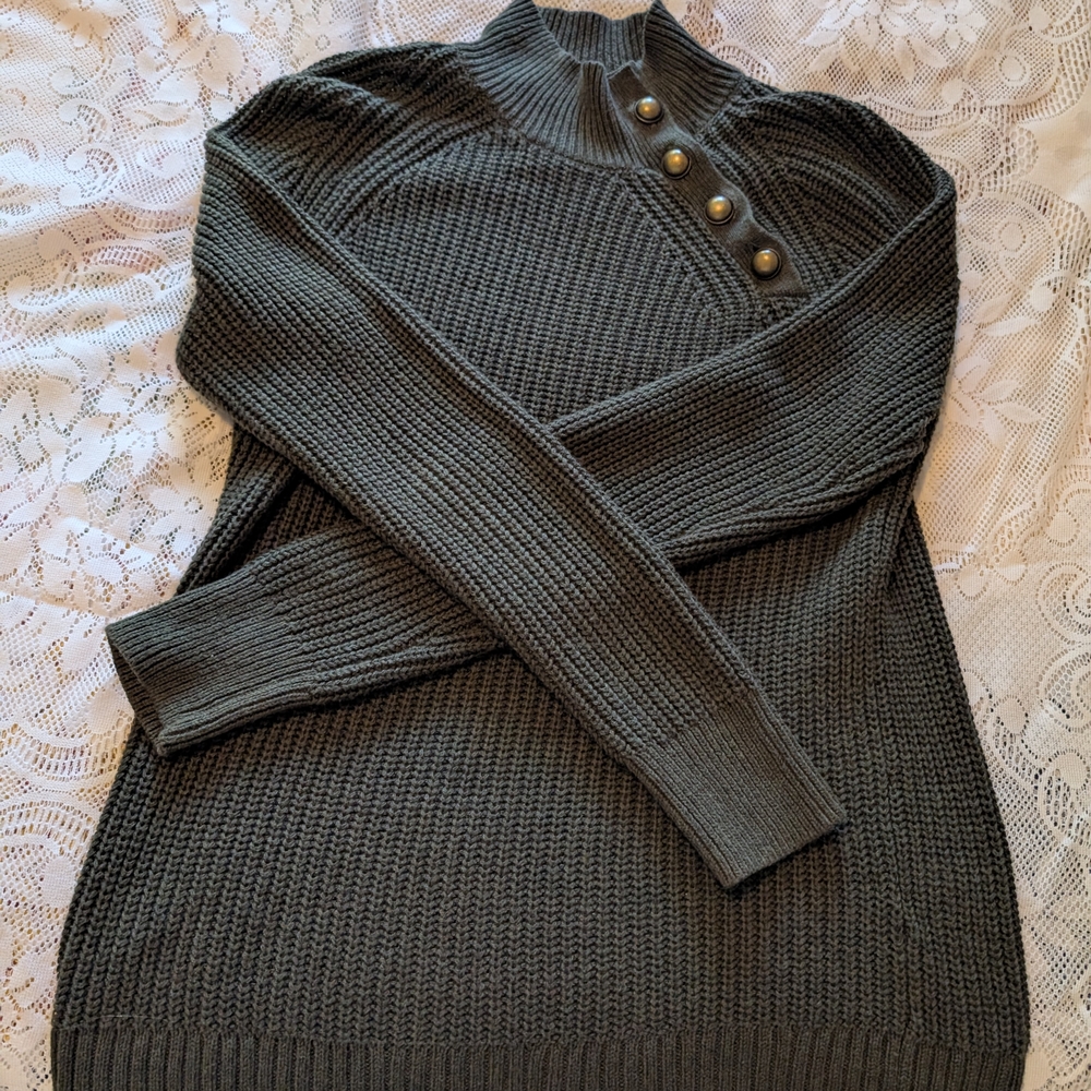 Women's Button-Detail Gray Sweater